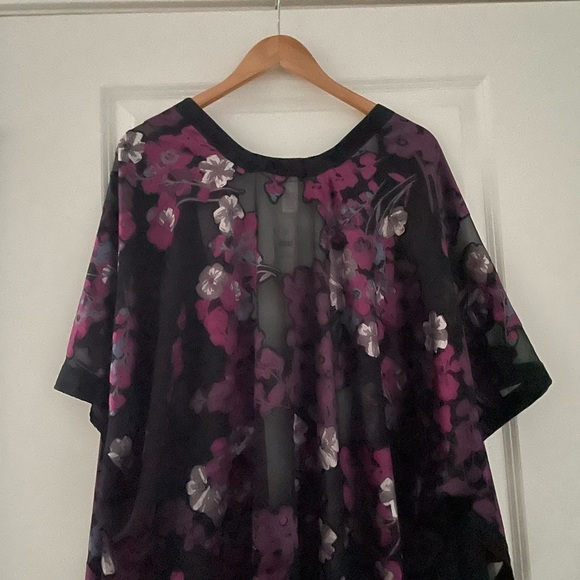 J. Jill Ruana Velvet Burnout Cardigan One Size Kimono Duster Purple Floral - Picture 6 of 9